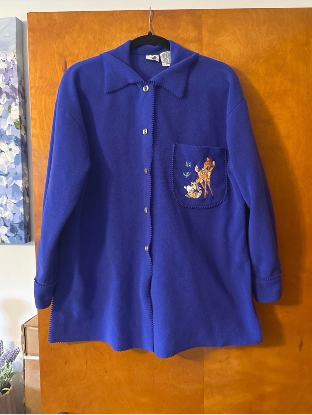 Vintage Disney Royal Blue Bambi Embroidered Button-Front Cardigan